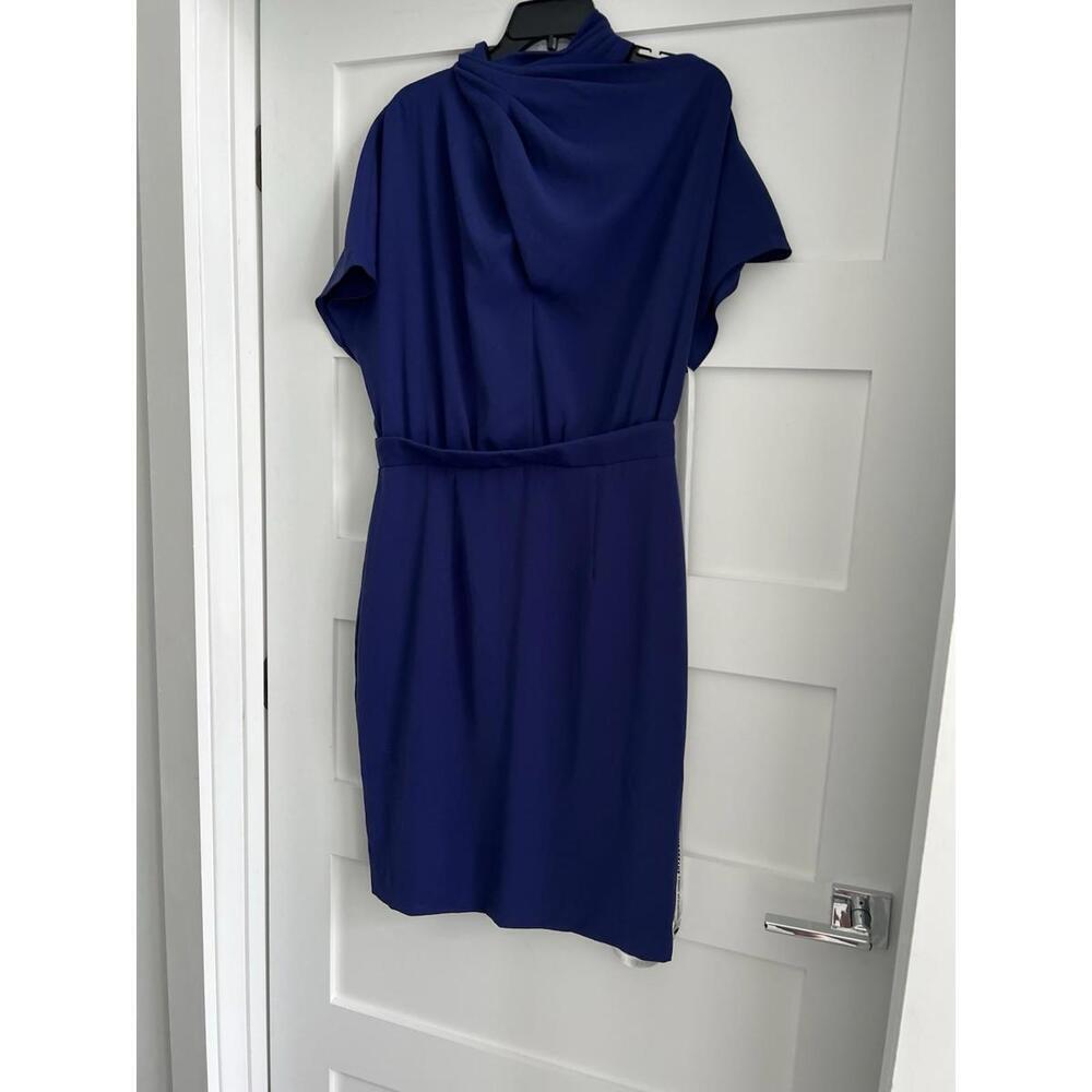Black Halo Womens Blue Solid  Sheath Dress Size 14 Elegant Office - Picture 2 of 6